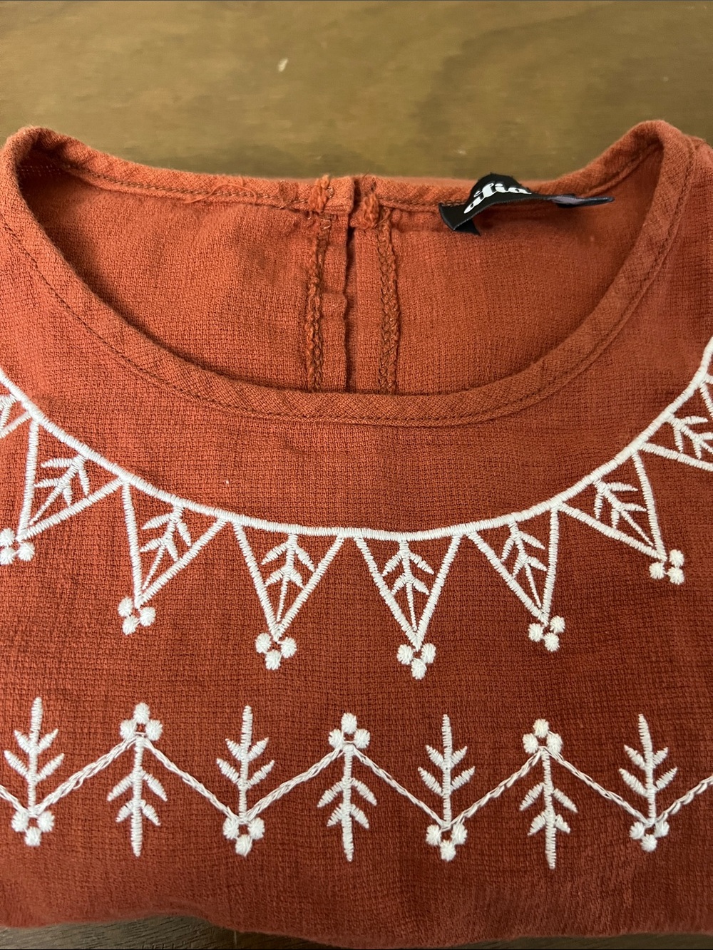 Alia Rust Tunic with White Embroidered Yoke